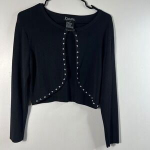 Womens‎ Vintage K Studio Beaded Trim Cropped Cardigan Black 8 Rayon Nylon